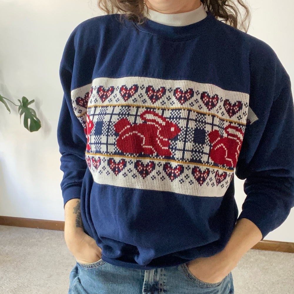 VINTAGE STEPPINGSTONES Embroidered Bunny Rabbit Sweatshirt